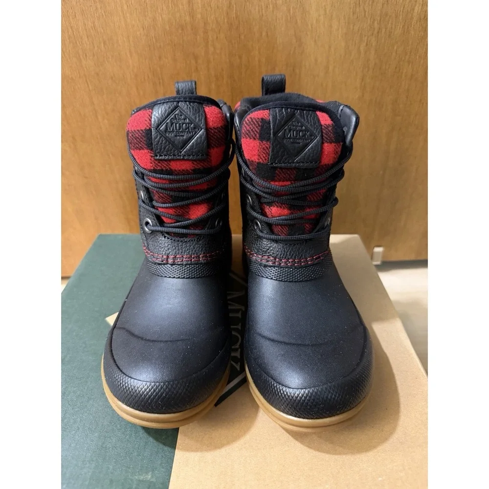Muck Boots Women's Waterproof Originals Lace-Up Duck Boot Black Buffalo Plaid 5
